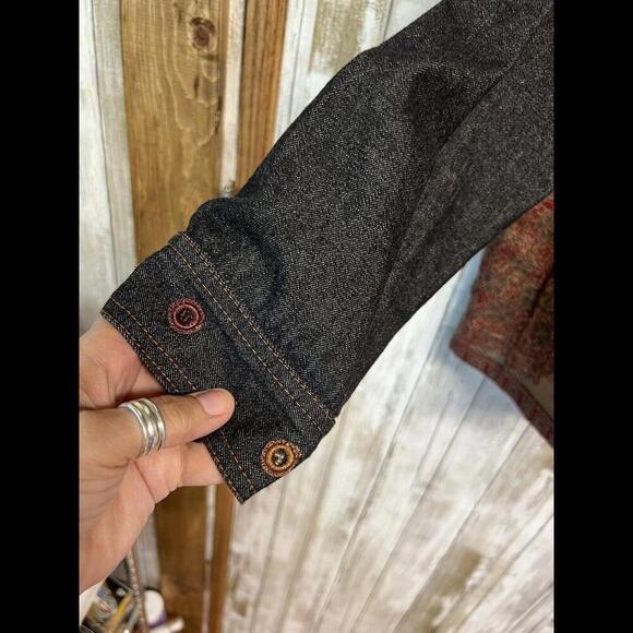 Chico's Design Denim Blazer Jacket Women's Sz 3 Embroidered Beaded Cotton & Wool - Picture 6 of 9